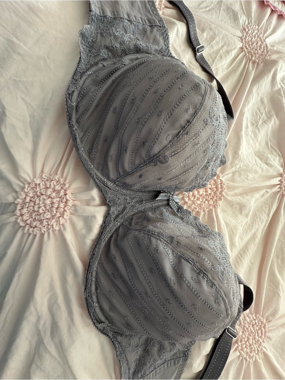 Chantelle Gray Lace Underwire Bra with Sheer Dot Detail